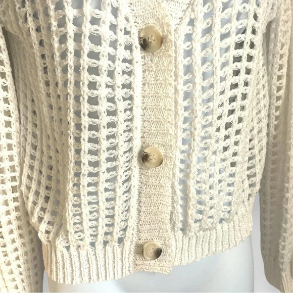 Open Knit Ivory Cardigan Sweater, Button-Up, Lightweight – Estimated Medium - Picture 4 of 8